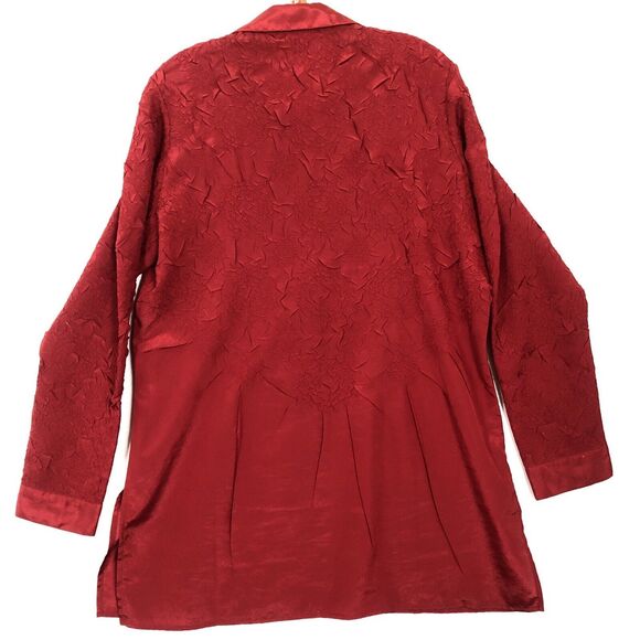 Chico's Textured Fabric Long Sleeve Button Up Blouse Red Size 1/8 Smart Casual - Picture 5 of 11